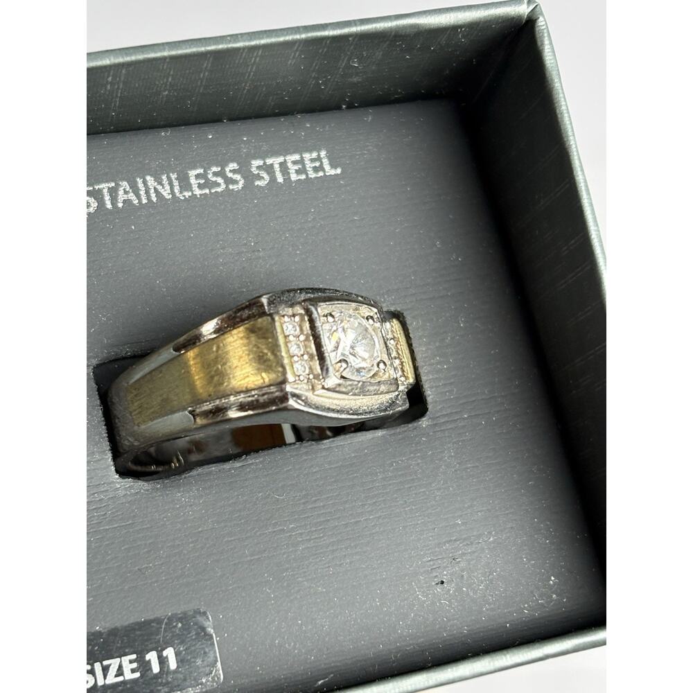stainless steel men's ring with a two-tone 14k gold Plated Size 11